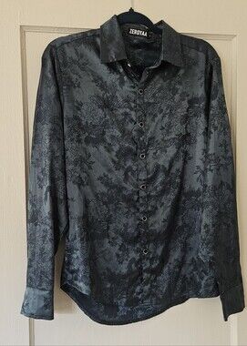 Teal Floral Satin Men's Button-Up Shirt